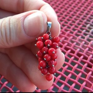 Sterling Silver Coral Grape Cluster Pendant